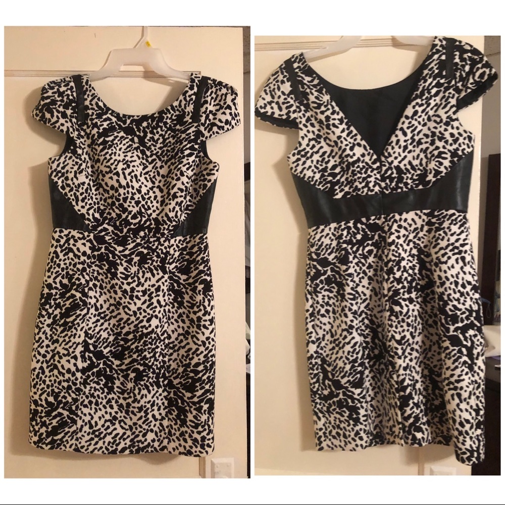 Tibi Leather Panel Leopard Print Dress